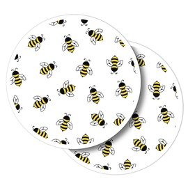 Vinyl Round Stickers (Set of 2) 10cm - Little Bumble Bee Pattern for Laptops, Tablets, Luggage, Scrap Booking, Fridges #51346