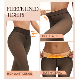 ciksob Fleece Lined Tights Women,Fake Translucent Warm Pantyhose Tummy Control High Waist Leggings for Winter