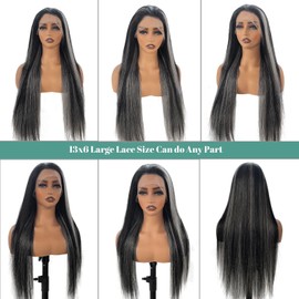 Ombre Grey Lace Front Wigs Human Hair Bleached Knots 13x4 Deep Part HD Lace Frontal Wigs for Women Highlight Silver Colored Glueless Wigs Human Hair Pre Plucked with Baby Hair 180% Density 26 inch