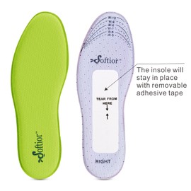 Softior - Plantillas acolchadas de espuma viscoelástica de longitud completa para mujer con perforación, para deportes y trabajo, zapatos de senderismo, Verde lima, 00-11