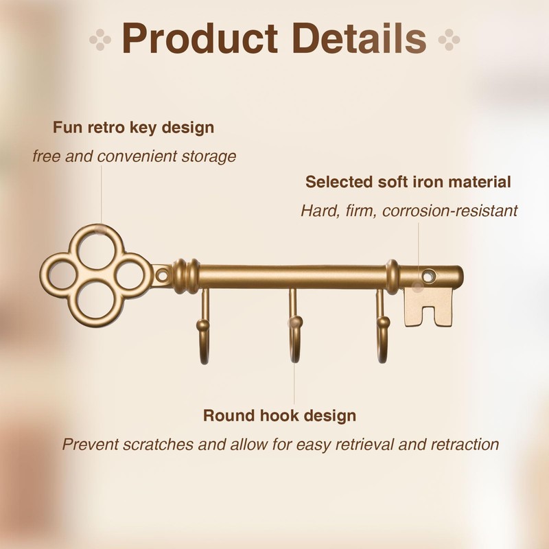 FantasHome Classic Wall Mounted Key Holder Hook Rack, Vintage Key