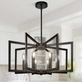 Sigaitwei 8-Light Large Black Chandelier,Dining Room Light Fixture Geometric Metal Modern Chandelier,Hanging Industrial Metal Chandelier for Kitchen Island Entryway Stairway Foyer Hallway.