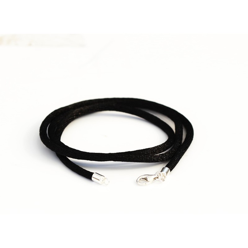 kaguyo 2MM Black Silk Cord Chain Necklace with Sterling Silver