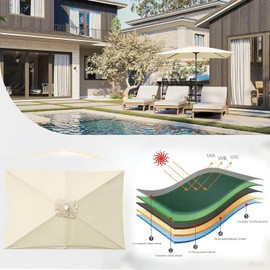 GLDDFDG Outdoor Patio Umbrella Replacement Canopy 6 Ribs, 6.5X10 Ft Rectangular Patio Umbrellas Replacement Canopy for Market Table Parasol Top Cover - Heavy Duty Polyester Fabric (Canopy Only),Beige