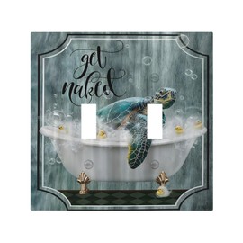 Teal Green Sea Turtle Funny Ocean Vintage Tortoise Beach Theme Decorative Switch Plates 2 Gang Double Toggle Wall Plate Electrical Faceplate Outlet Light Switch Cover for Kids Room Bathroom Decor