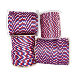 SGT KNOTS Solid Braided Polypropylene Derby Rope – Durable, Weatherproof Rope Ideal for Animal Handling, Boating, Camping, and Knot Tying Practice (3/8" x 250ft, RedWhiteBlue)