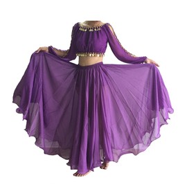 Wuchieal Women's Purple Belly Dance Skirt, Tribal Chiffon Full Skirt, One Size