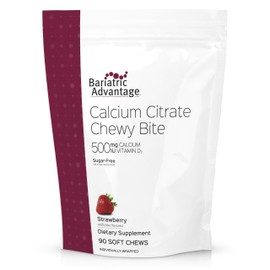 Bariatric Advantage Calcium Citrate Chewy Bites 500 mg - Highly Absorbable & Digestible - Vitamin D3 - Easily Chewable Calcium Supplement - Strawberry Flavor - 90 Count