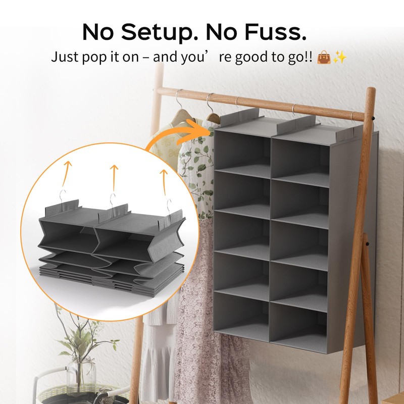 ALLTIDYUP Grey 5-Tier Hanging Closet Storage Organizer - Space-Saving Dual-Row