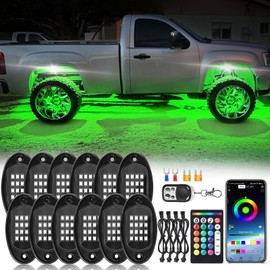 ZONECONA 12Pods RGB LED Rock Lights Kit with APP/RF Remote Control Dual Zone Brake, Car Underglow Lights Multicolor Neon Underbody Lights Waterproof 12V for Trucks Pickup Jeep Golf Cart SXS ATV