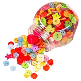400 Pcs Mixed Sizes Resin Buttons Candy Color Square Love Flower Shape Sewing Buttons DIY Craft Supplies with Plastic Jar Container for Children's Manual Button Painting and DIY Craft Decoration