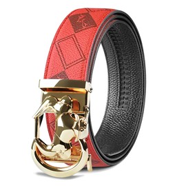Coipdfty Cowboy Belts for Men Leather Ratchet Dress Belts for Men (Red Checkered Belt, 27''-32''Waist Adjustable)