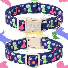 UP URARA PUP Summer Dog Collar-Dinosaur Dog Collars with Planet-Cute Blue Summer Pet Dollar-Soft, Adjustable & Stylish for Small/Medium Dogs