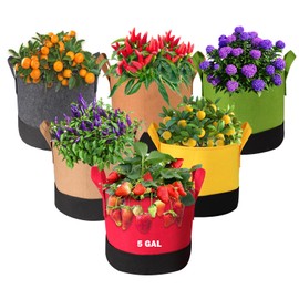 Xmpmrb Grow Bags 5Gal/7Gal/10Gal * 2 ，6 Pack Vegetable/Flower/Plant Grow Bags ，Plant Fabric Pots with Handles for Garden and Outdoor Planting (6 Colour, 5 Gallon)
