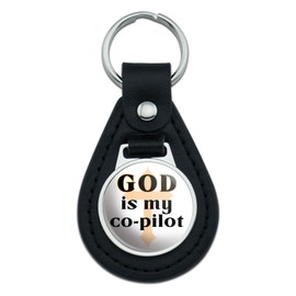 Graphics and More God is My Co-pilot Christian Cross Black Leather Keychain