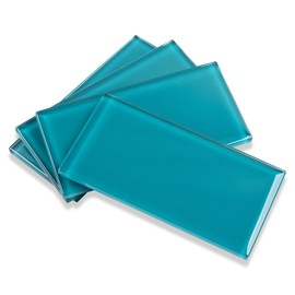 Soulscrafts Glass Tile for Backsplash, Glass Subway Tile 3x6 Inch Cyan for Kitchen Bathroom Shower Wall (32 Pcs 4 sq.ft)