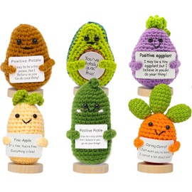 6PCS Positive Potato & Emotional Support Pickle Bulk Knitted Set, Cute Funny Handmade Crochet Positive Vegetables for Encouragement Decor - Desk, Office, College, Coworker, Friend, Birthday