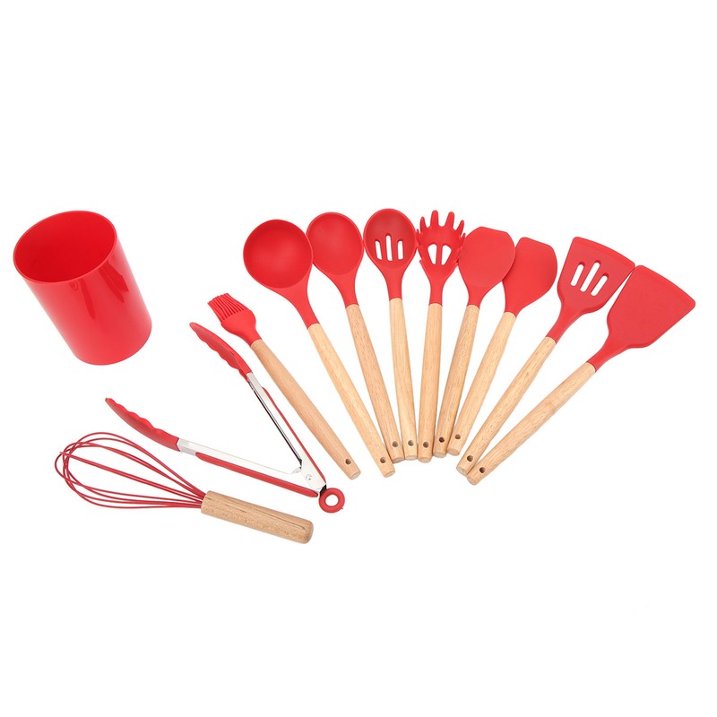12 PCS Kitchen Cooking Utensils Set Ergonomic Wooden Handle Silicone