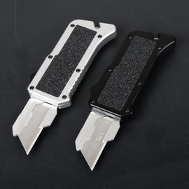 ainhue RU36-B Retractable Utility Knife, 3.66 Inch Aluminum Ergonomic Handle with Pocket Clip, 5pcs SK5 Replacement Blades, EDC Craft Seatbelt Box Cutter Knife For Office Home Arts (Black Sandpaper)