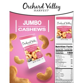 Orchard Valley Harvest Jumbo Cashews, 1 oz Bags (Pack of 15), Whole Roasted Salted Cashews, Gluten Free, No Artificial Colors, Flavors or Preservatives, Non-GMO, Snacks for Adults