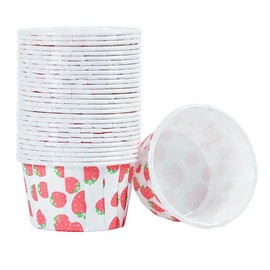 Tomaibaby 100Pcs Paper Ice Cream Cups, Disposable Small Cupcake Cases Greaseproof Muffin Liners Strawberry Pattern DIY Baking Cups Party Dessert Tubs for Ice Cream, Cupcake, Yogurt, Snack