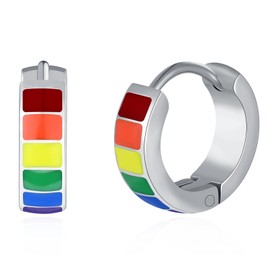 feilok Earrings Stainless Steel Rainbow Hoop Earrings Cartilage Huggie Men's Stud Earrings for Men Women, Stainless Steel