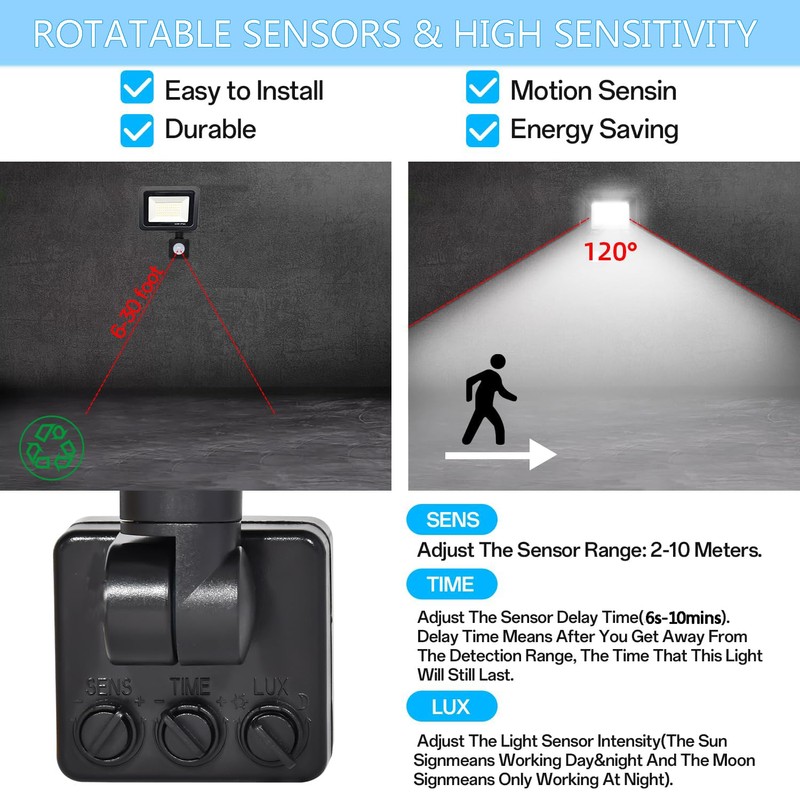 HANNAHONG LED Flood Light Outdoor,6500K Security Lights, Plug in Motion