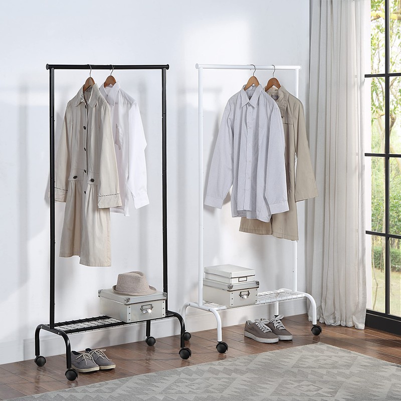 SunnyPoint Rolling Garment Rack with Shelf – Heavy-Duty Metal Clothing