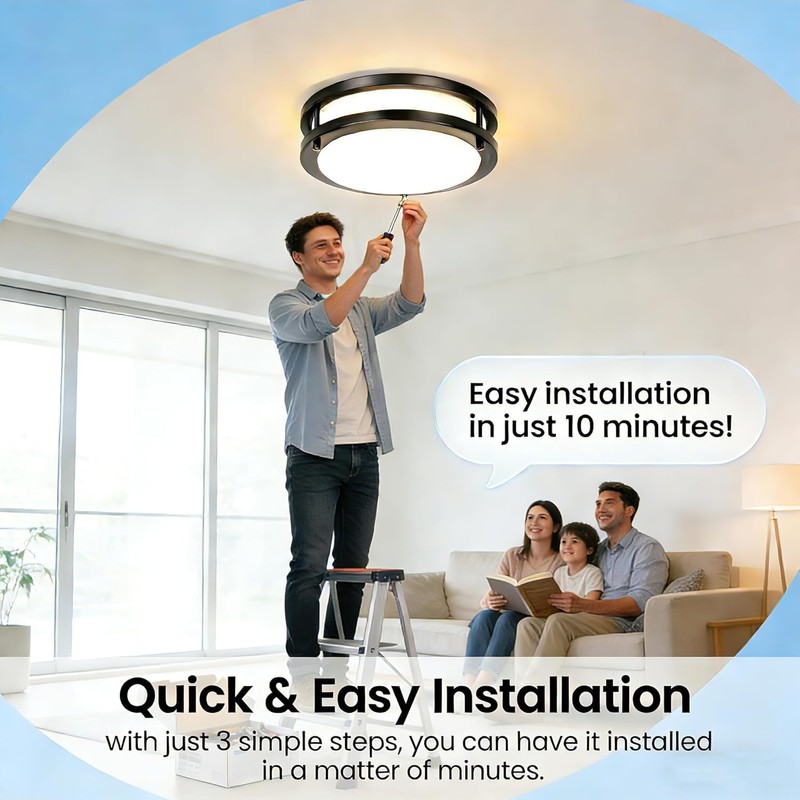 Drosbey 48W Dimmable LED Ceiling Light Fixture, 13.2in Flush Mount