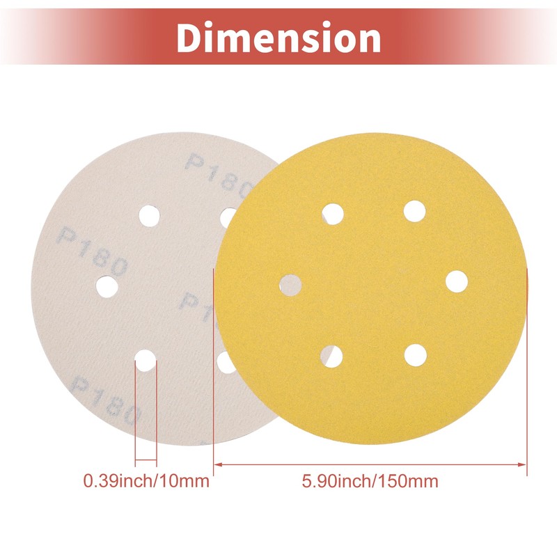 A ABSOPRO 6 Inch 6-Hole Sanding Discs Round Velcro Sandpaper