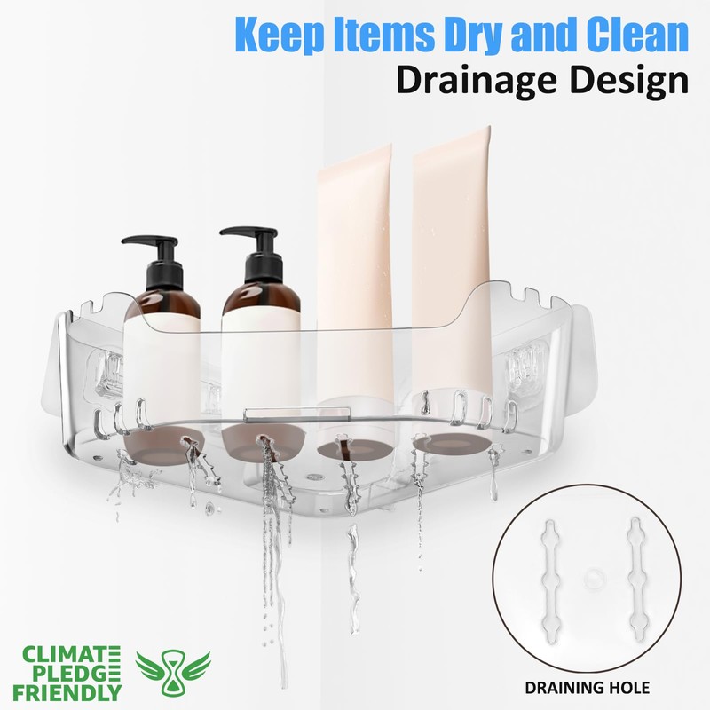 EEKEDO Acrylic Corner Shower Caddy, Strong Adhesive Shower Organizer Clear