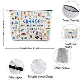 Greece Travel Iconic Souvenir Makeup Bag, Greece Themed Symbols Lovers Cosmetic Bag for Besties Girls Friends Travel Lovers,Toiletry Travel Organizer Bag Zipper Bag for Greece Traveler (Greece)