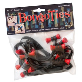 BongoTies RED & BLACK "Lava" Bongo Ties - 10 Pack "Style-D" ~ Professional cable ties made of natural rubber and bamboo ~ HANDY TIES FOR CABLES AND OTHER UNRULY ITEMS