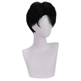 BERON Boys Black Short Straight Wig Natural Looking Middle Part Wig for Men Cosplay Costuem Party Daily Wigs