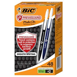 BIC PrevaGuard Media Clic #2 - Lápiz mecánico, punta media (0,7 mm), 48 unidades, escritura suave, contiene protección integrada en el lápiz