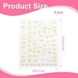 LQIOACU Pack of 5 Nail Stickers Bow Tie Nail Stickers Heart Nail Stickers Heart Charms Nails