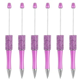 PATIKIL Diamond Beadable Pens, 6 Pcs Plastic Black Ink Bead Pen Creative DIY Ballpoint Pens for Teacher Office DIY Crafts Party Decorations Handmade Supplies, Dark Pink