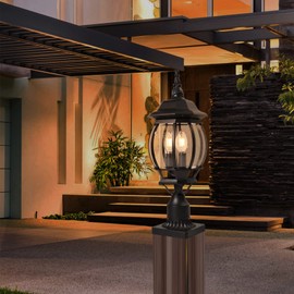 Krychiler Outdoor Post Light Fixture 3-Light with 3" Pier Mount Base, Waterproof Lamp Post Pole Lights Outdoor for Garden, Landscape Yard Pathway Deck Garden Yard Pole Pillar