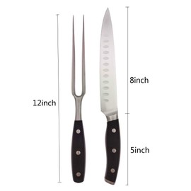 Carving Knife and Fork Set - with 8" Carving Knife &8 " Straight Metal Fork Triple-Rivet German Steel Forged Kitchen Carving Set, Professional Meat Carving Knife Gourmet BBQ Tool Set