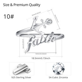 Anchor Cross Ring, Faith Ring, Sterling Silver Adjustable Cross Wrap Rings, Christian Fashion Band Ring for Women, Girls, Daughter, Girlfriend, Gift, Gift, Sterling Silver