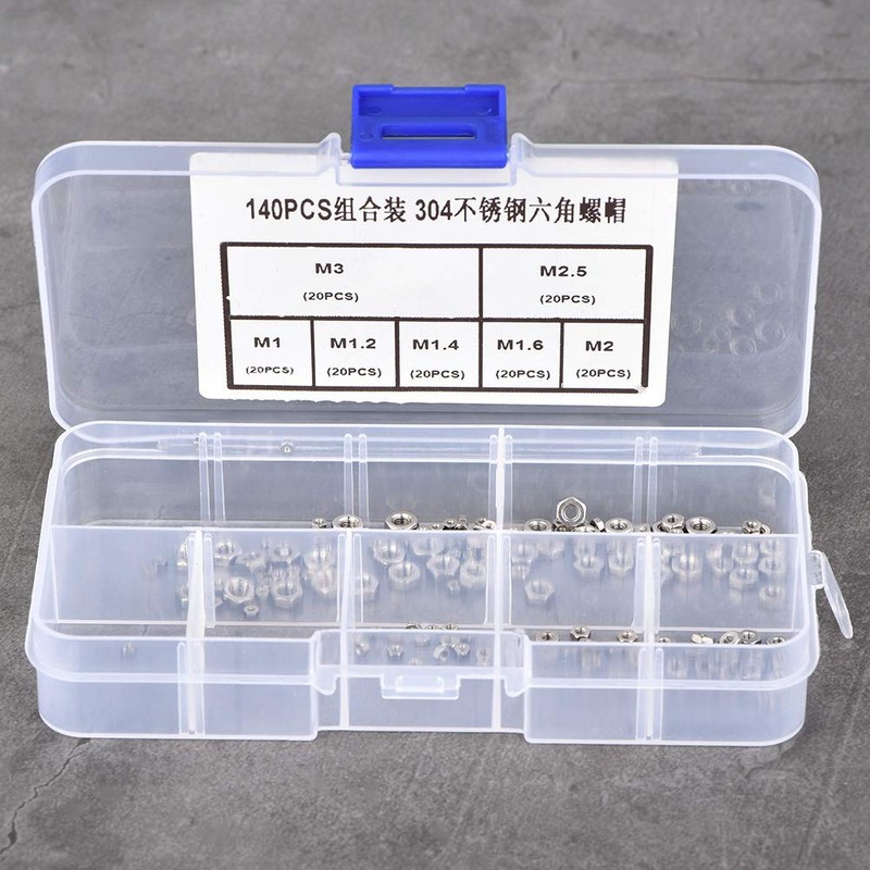BOROCO Hex nut, M3 nut, 140 pieces M1/M1.2/M1.4/M1.6/M2/M2.5/M3 thread stainless