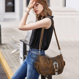 Angel Kiss Hobo Bags for Women Vegan Leather Purses and Handbags Ladies Chic Shoulder Bags Crossbody Purses with Metal Studs