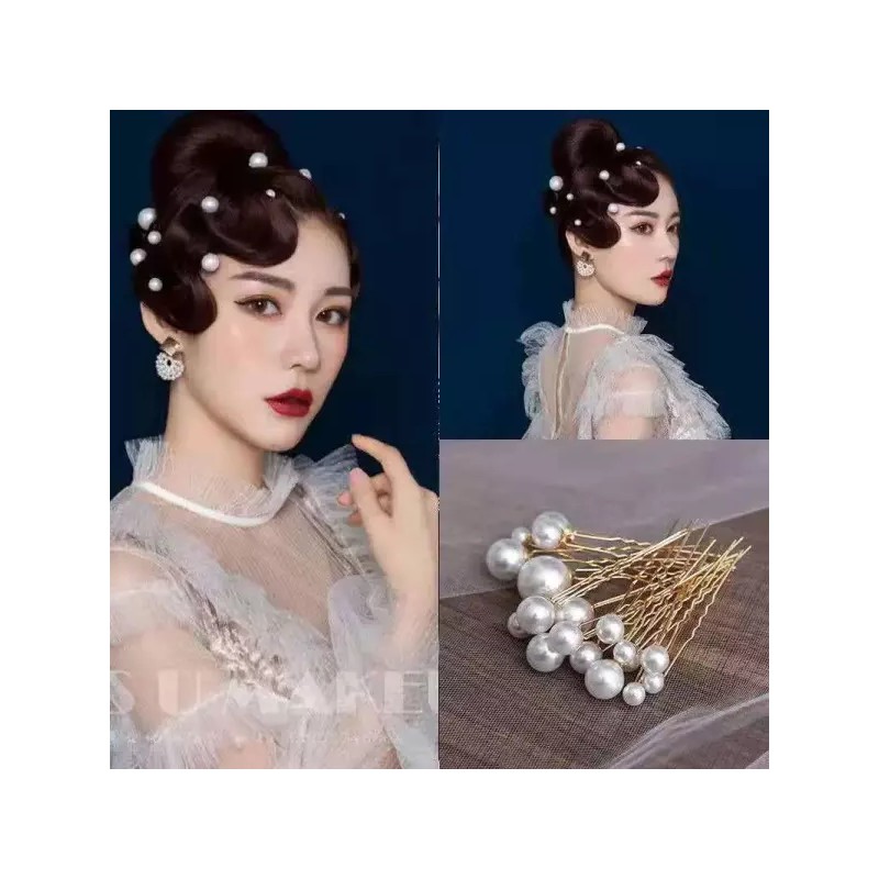 U 자형 핀 금속 머리핀 시뮬레이션 진주 신부 머리 장식