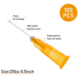 100Pack 25 Gauge 1/2 Inch Syringe Needles, Disposable Luer Lock Sterile Supplies