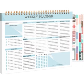 Weekly To-Do List Notepad - Undated Weekly Planner with 52 Tear-Off Sheets, Habit Tracker & Productivity Organizer for Home, School, and Work (Blue)