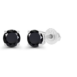 925 Sterling Silver 5mm Round Natural Black Onyx Birthstone Screwback Stud Earrings