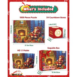 D-FantiX Advent Calendar Christmas Scene Jigsaw Puzzles, 24 Days Christmas Countdown Calendars for Kids, Boys, Girls, Teen,1008 pieces Jigsaw Puzzle for Adult, Xmas Gifts Puzzle Home Decoration