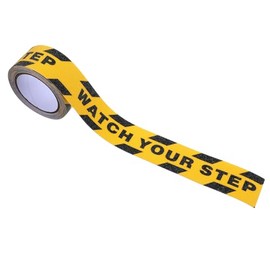 Watch Your Step Sign, cinta de precaución, cinta antideslizante amarilla negra, cintas de agarre de 1.9 x 16.4 pies, para escaleras, cintas de agarre de seguridad impermeables para escaleras