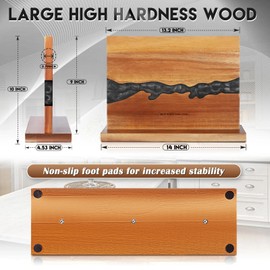 MEN WITH THE POT 13 x 10 Inches Magnetic Knife Block, Double Sided Powerful Wood & Black Flow Pattern Magnetic Kitchen Knives Holder Stand, Knife Storage Organizer for Kitchen Counter (Without Knives)