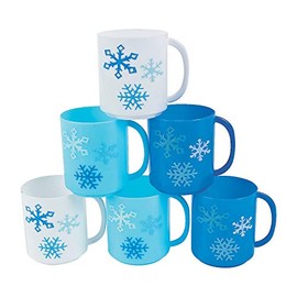 Fun Express Set of 12 Pieces Plastic Winter Mugs, Holds 6 oz, BPA Free Plastic, Christmas Party Supplies, Multi-Color